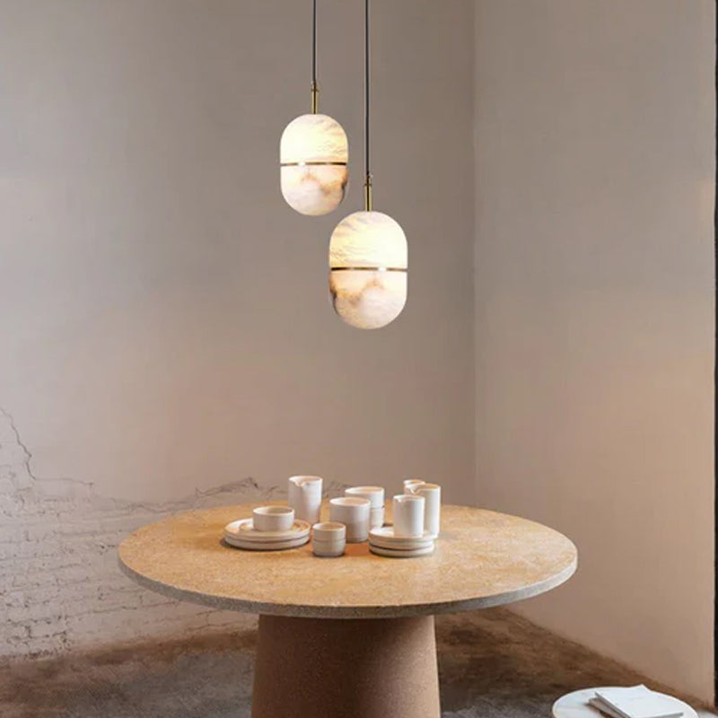Minimalism G9 Alabaster Pendant Light white marble shade hanging for home decoration