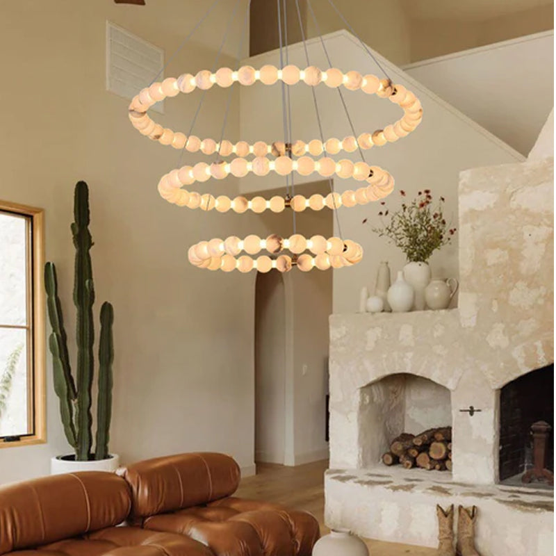 Pearl Alabaster Necklace Round Chandelier 20in 24in 31in 40in | Single Ring