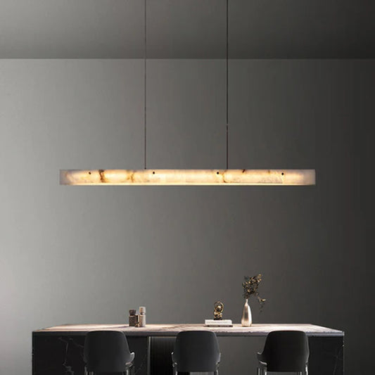Scandinavian Natural Marble Long Strip Linear Pendant Light for Kitchen Island living room