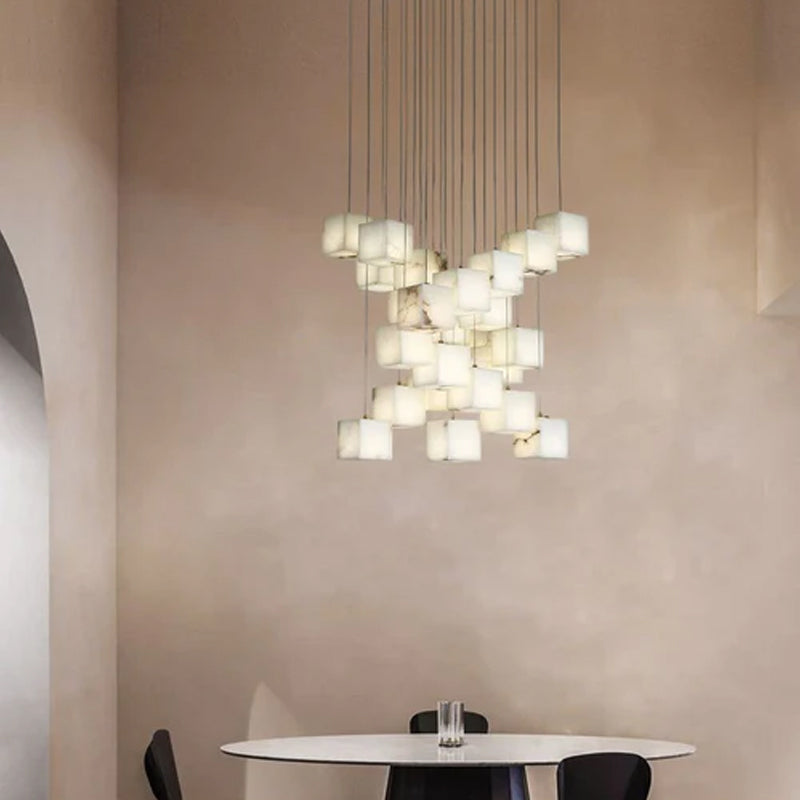 1/6/9/12/18/36-light G9 Alabaster Cluster Ceiling Pendant Lamp with Square Cube Design