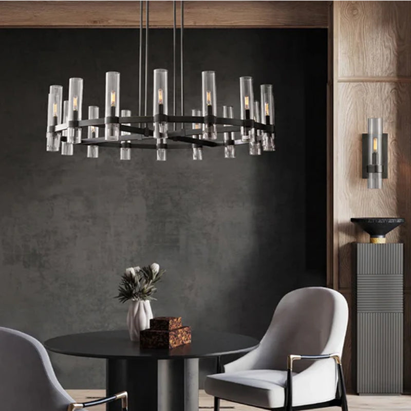 Foyer Dimming Lighting Vintage Brass Stainless Wheel Ravelle Clear Glass Round Chandelier