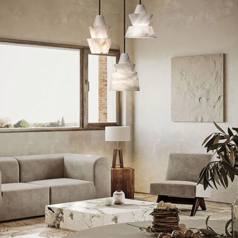 Brianna Alabaster Dining Table Pendant Modern Stacked Conical Pendant Light