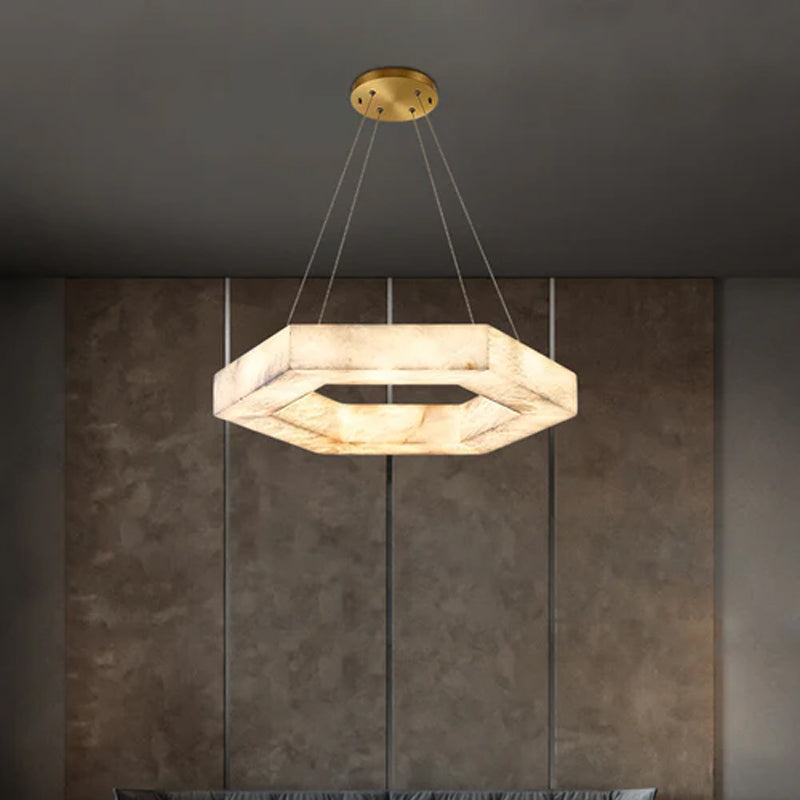 Hexagon Marble Pendant Lamp with adjustable cord & stepless dimming,23“31.5”Dia