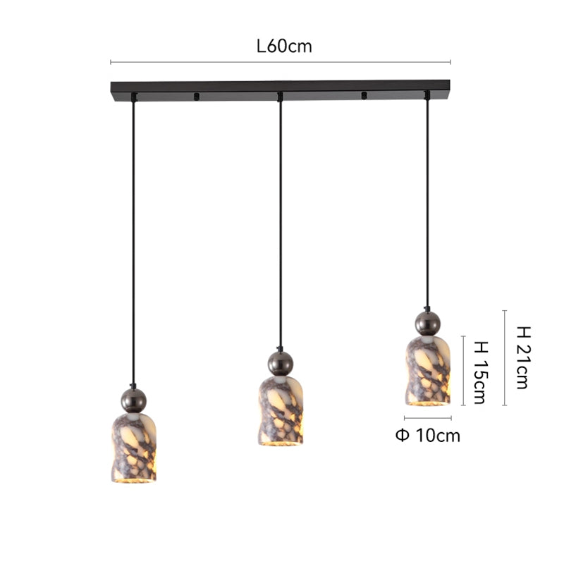 Simple marble translucent chandelier Black 3 Head