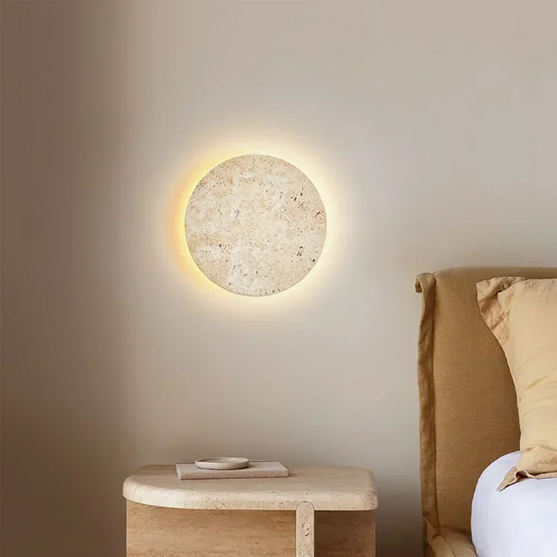 Round Natural Travertine Wall Lamp