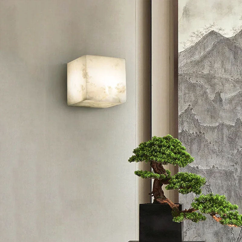 Modern Cube Square Alabaster Wall Sconce