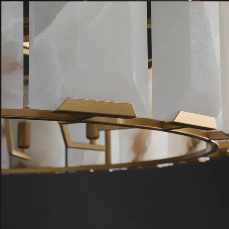 Charles Multicurve Calcite Round Chandelier, Modern Illuminate Lamp for Living Room