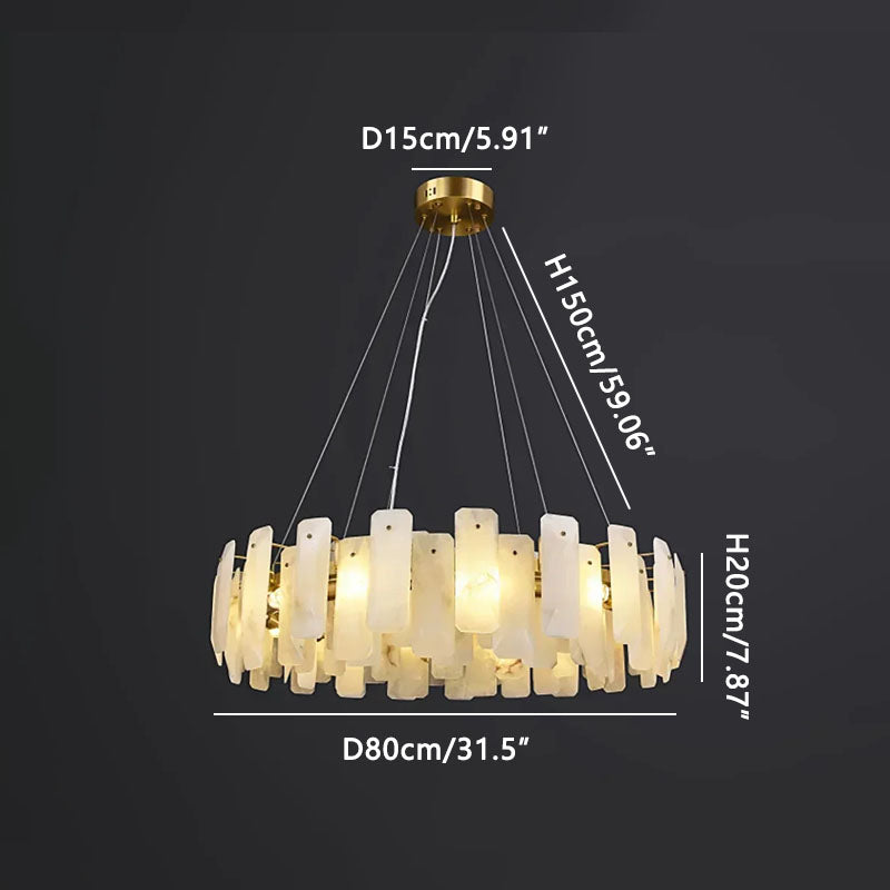 Round Noah Alabaster Chandelier Gold Dia 80cm x H 20cm ∅ 31.5″ x H 7.87"