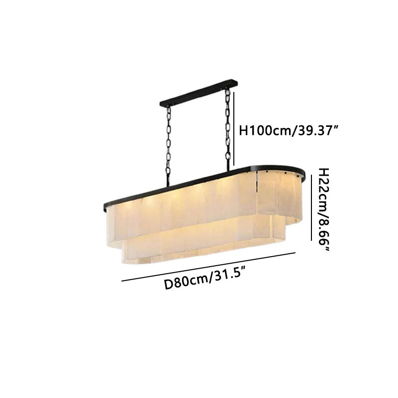 Rectangular Double-Layer Alabaster Chandelier Black Dia 80cm x H 22cm ∅ 31.5″ x H 8.66"