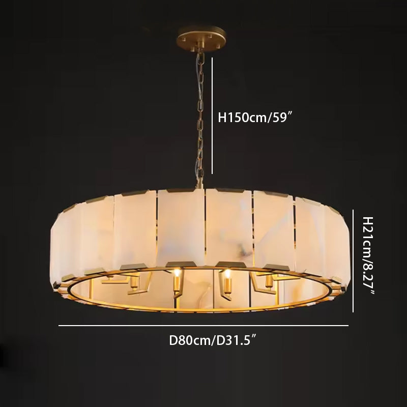 Round Alabaster Chandelier For Living Room Brass Diameter 31.5 inches * Height 8.27 inches Diameter 80 cm * Height 421 cm