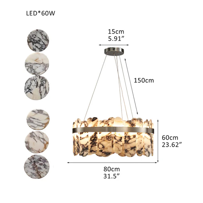 Modern LED Marble Round Chandelier 24" 32" Brushed Gold/Silver/Black Circle Frame Polished Nickel D31.5"