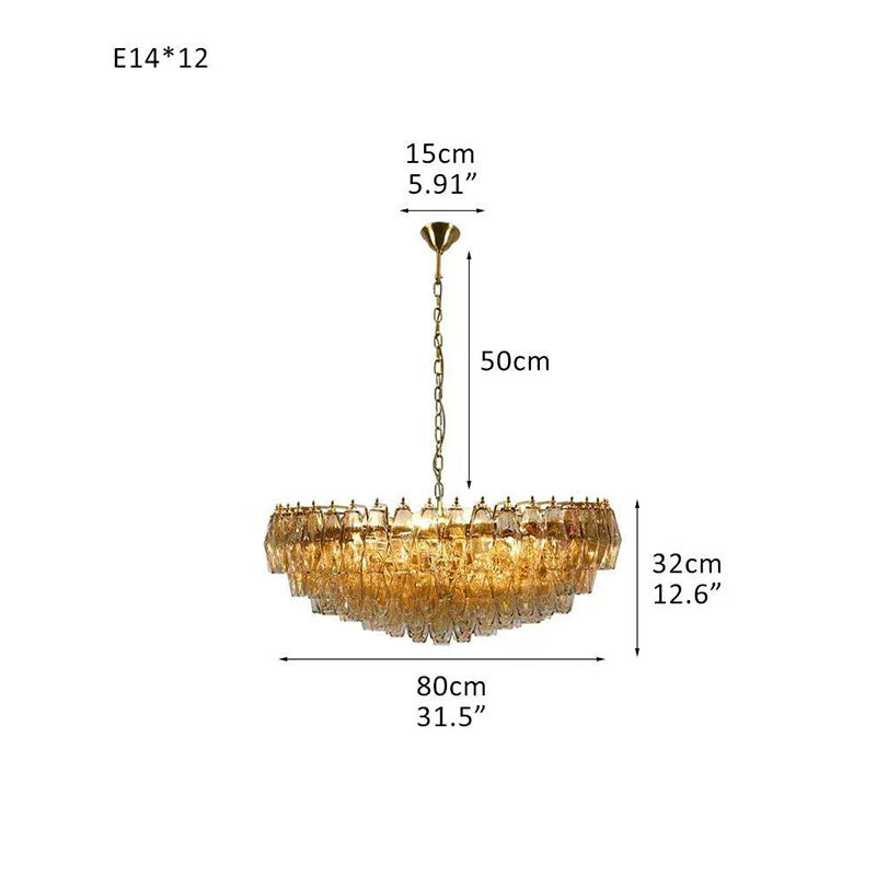 Transparent Glass Round Chandelier 24"31"40" Amber Dia 80cm x H 32cm ∅ 31.5″ x H 12.6"