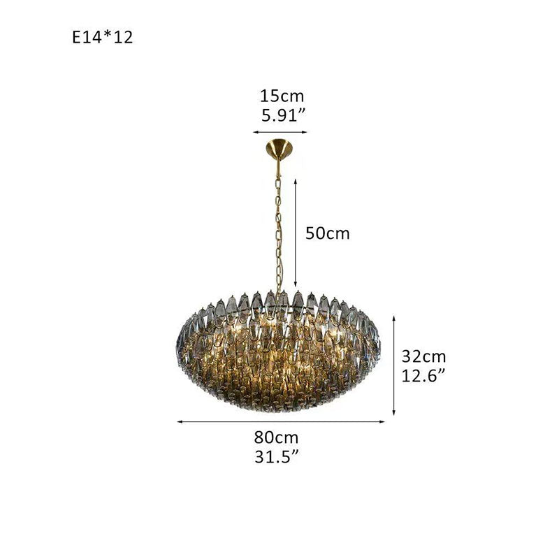 Transparent Glass Round Chandelier 24"31"40" Smoky Gray Dia 80cm x H 32cm ∅ 31.5″ x H 12.6"