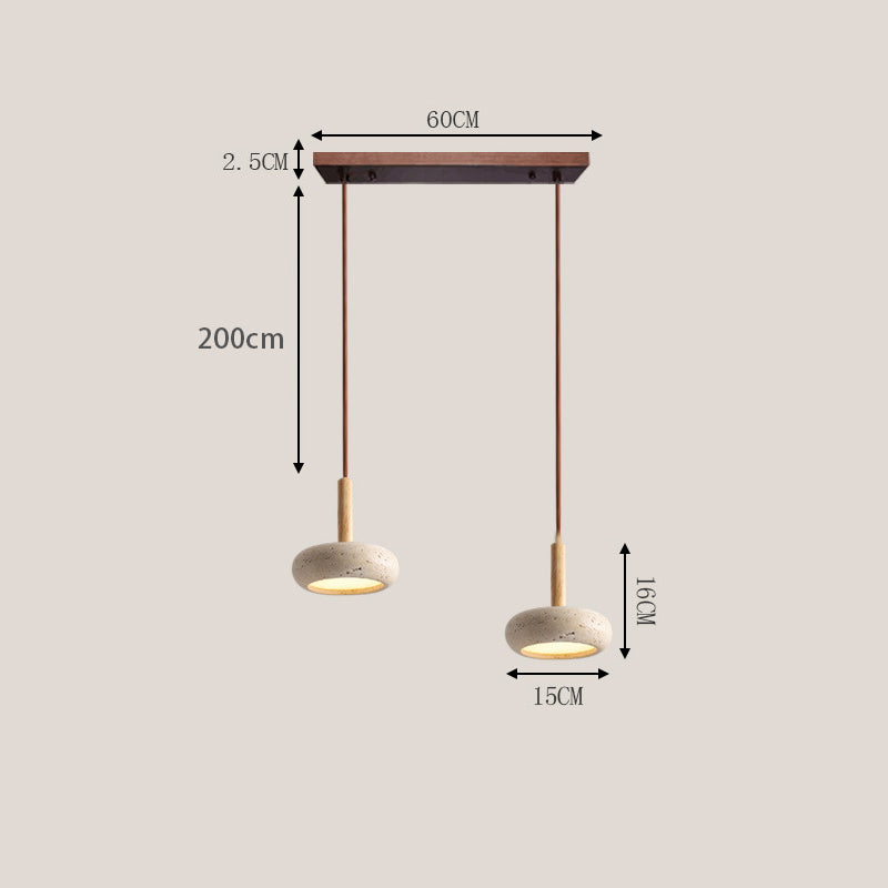 Natural Yellow Travertine Chandelier Walnut wood color 2 Heads