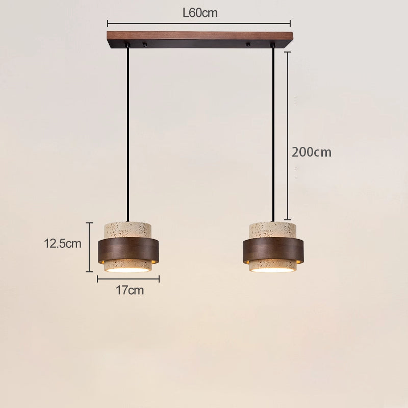 Multi-head Yellow Travertine Chandelier Walnut wood color 2 Heads