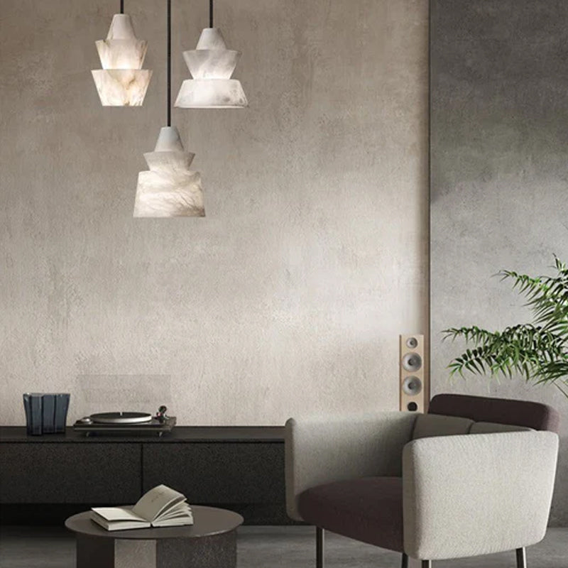 Brianna Alabaster Dining Table Pendant Modern Stacked Conical Pendant Light