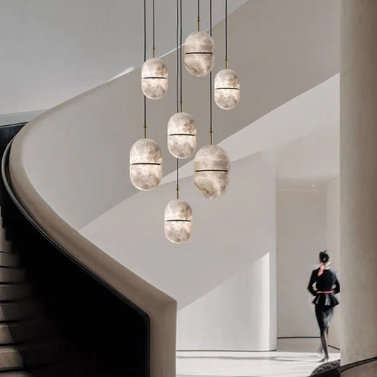 Minimalism G9 Alabaster Pendant Light white marble shade hanging for home decoration