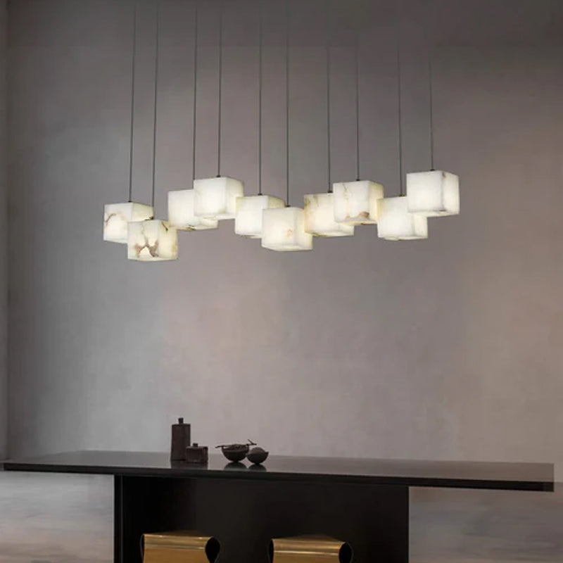 1/6/9/12/18/36-light G9 Alabaster Cluster Ceiling Pendant Lamp with Square Cube Design