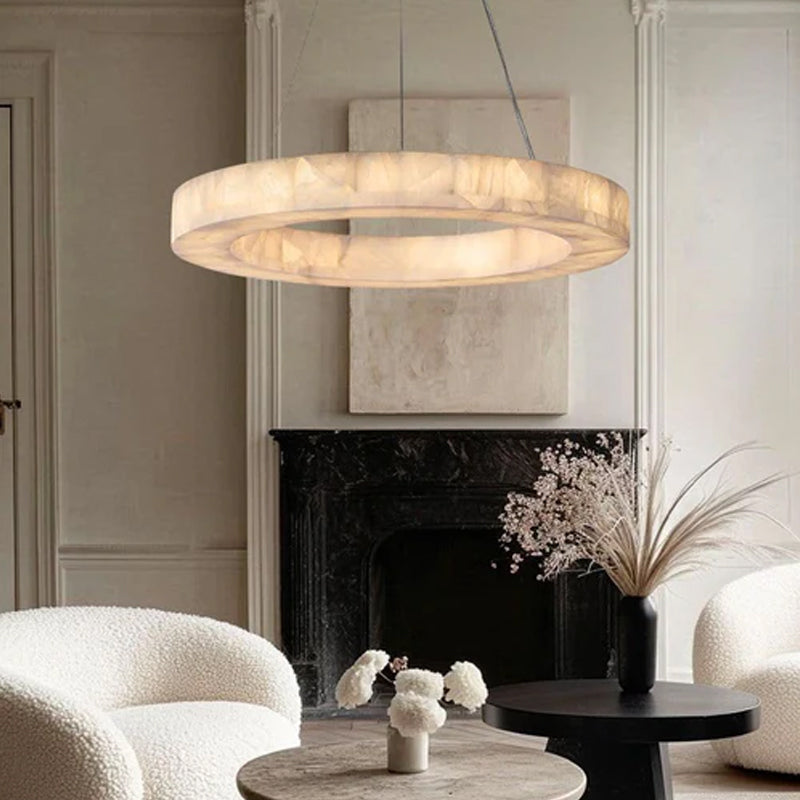 Vintage Rivage Round Calcite Alabaster Chandelier Collection Wide 31" 40" for foyer decor