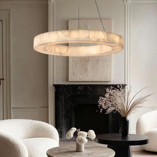 Vintage Rivage Round Calcite Alabaster Chandelier Collection Wide 31" 40" for foyer decor