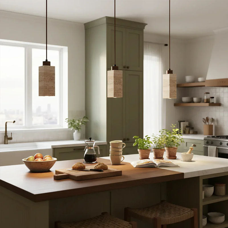 Square Round Travertine Pendant Lamp