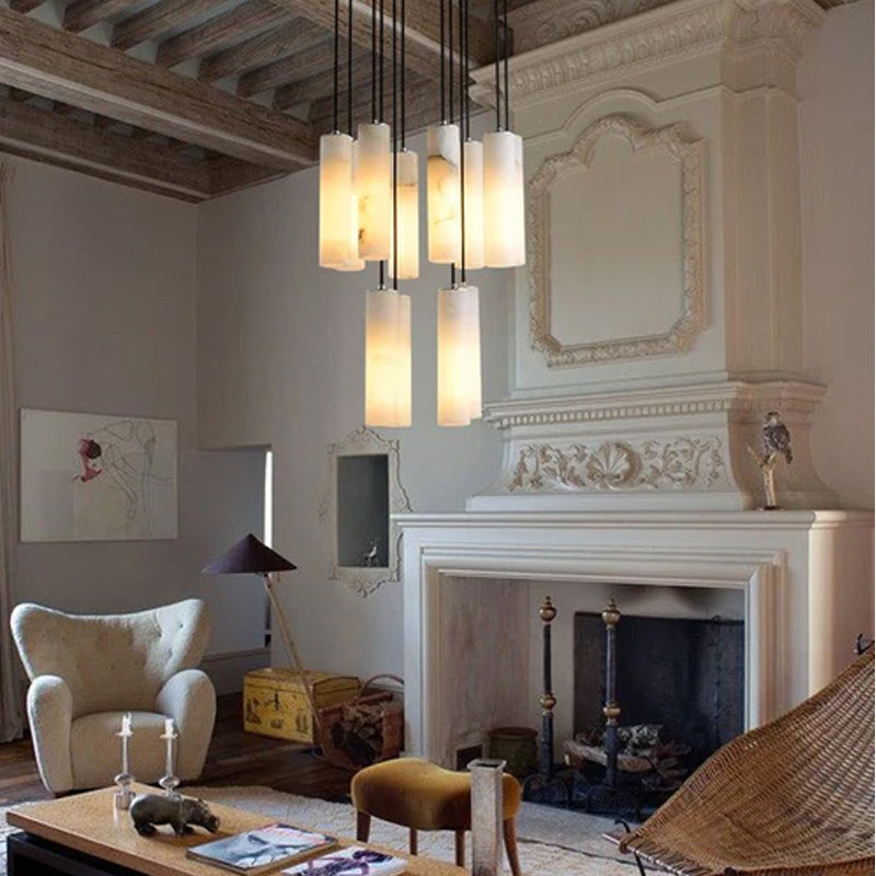 Elegant Lighting Linear Nature Stone 2" Wide Alabaster Chandelier Black Indoor Lighting