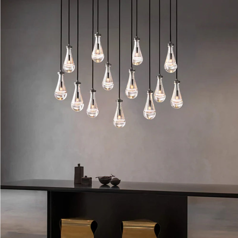 Modern Floating Crystal Raindrop Rectabgular Chandelier Wide 72" for Dining Room