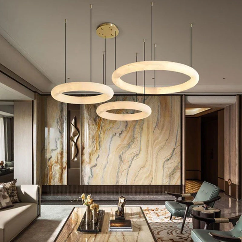 Nordic White Spanish Marble Torus Single Ring Pendant Light with thickness 8cm