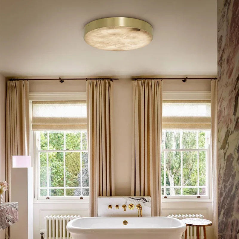 Modern Brass/Black Disc Alabaster Anvers Flush Mount Ceiling Light for Bedroom