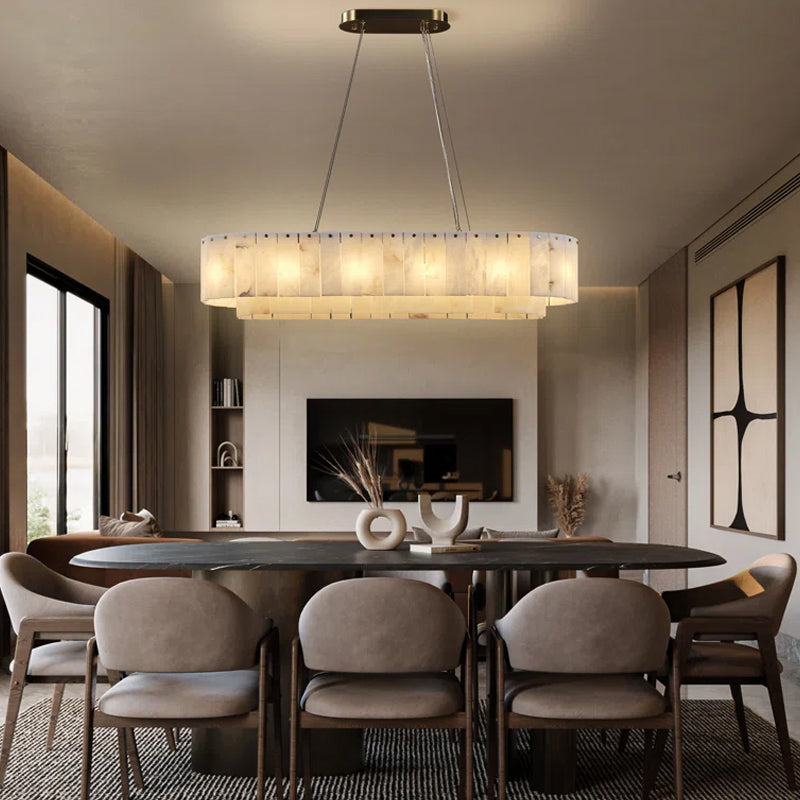Alabaster Rectangular Chandelier for Dining Room, L39in Modern Chandeliers, Adjustable Marble Pendant Light Fixture, Rectangle Chandelier for Dining Table Living Room Kitchen Island (Bulbs INCL)