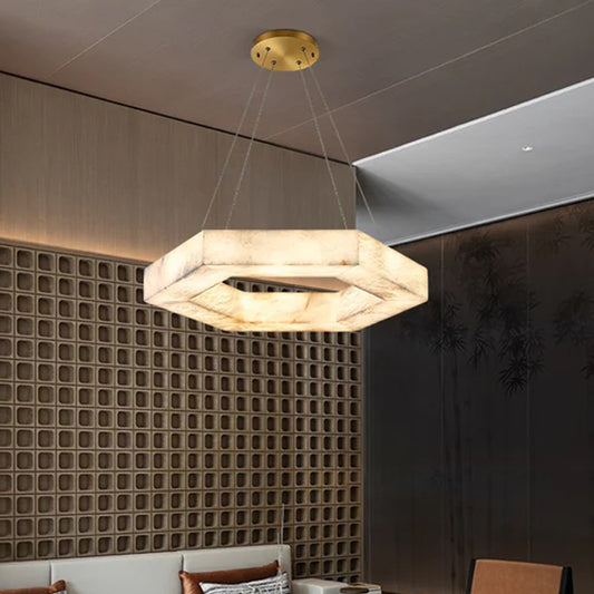 Hexagon Marble Pendant Lamp with adjustable cord & stepless dimming,23“31.5”Dia