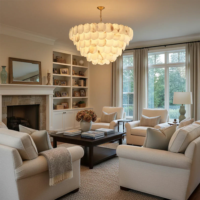 Alabaster Multi-Layer Brass Chandelier