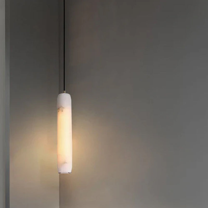 Modern Moonshade Natural Alabaster Column Design Linear Flute Pendant Light for bedroom