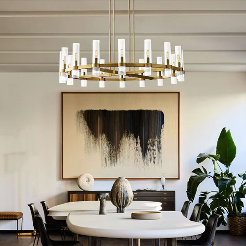 Foyer Dimming Lighting Vintage Brass Stainless Wheel Ravelle Clear Glass Round Chandelier