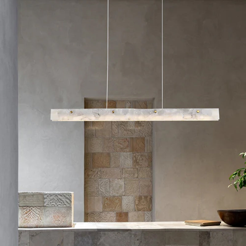 Scandinavian Natural Marble Long Strip Linear Pendant Light for Kitchen Island living room