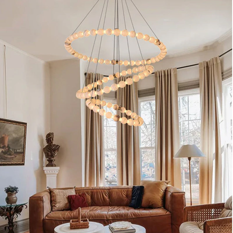 Pearl Alabaster Necklace Round Chandelier 20in 24in 31in 40in | Single Ring