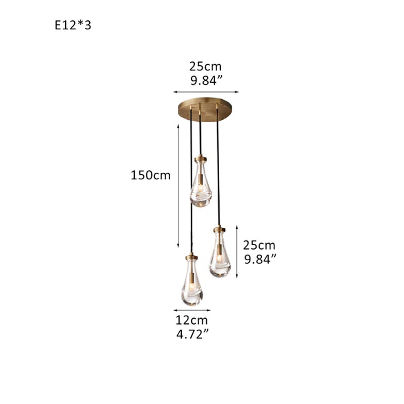 Vintage Brass Rainfall Crystal Round Chandelier 13 lights Cluster Pendant Lighting Brass 3 Heads