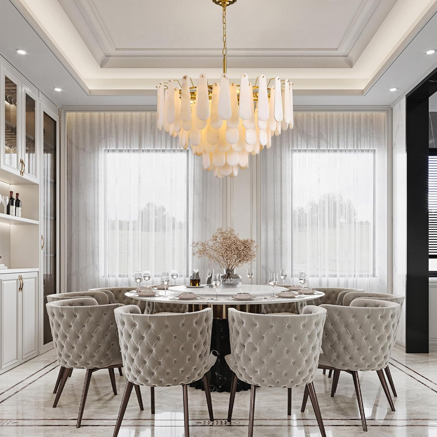 D31.5 in Modern Feathery Round Chandelier