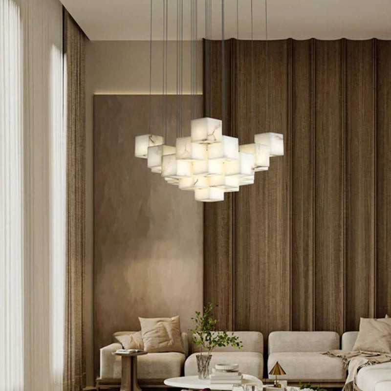 1/6/9/12/18/36-light G9 Alabaster Cluster Ceiling Pendant Lamp with Square Cube Design