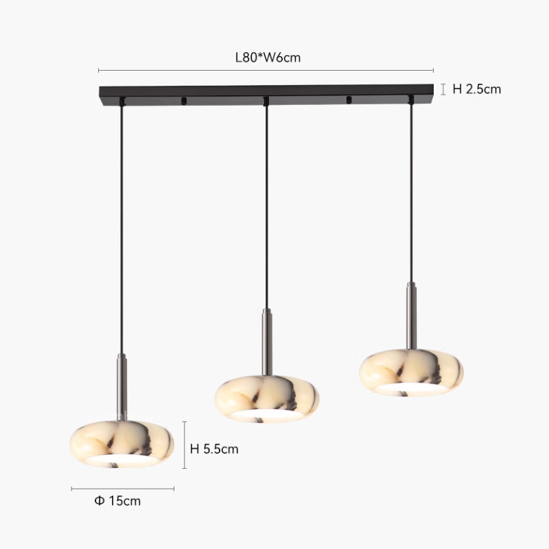 Dining Room Pendant Lamp L31.5" Marble Black 3 Heads