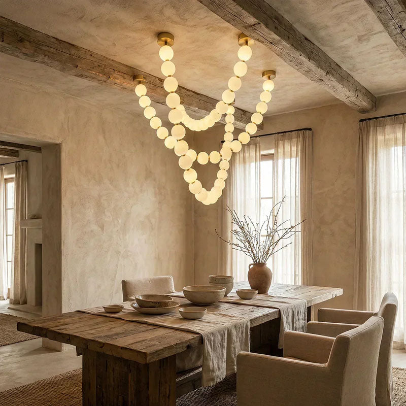 Luxurious Pearl Necklace Chandelier Brass 3 Chain: 14 Balls L L 78.7″ + 18 Balls L 102.4″ + 23 Balls L 129.9″ (Ball: Dia 12cm ∅ 4.7″)