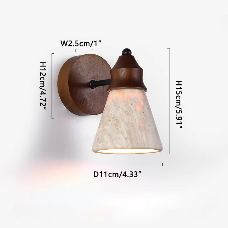 Conical Travertine Wall Lamp Dark wood Dia 11 cm x H 15 cm ∅ 4.33″ x H 5.91″