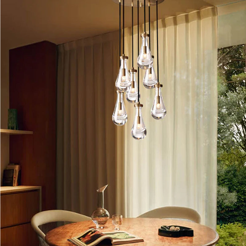 Vintage Brass Rainfall Crystal Round Chandelier 13 lights Cluster Pendant Lighting