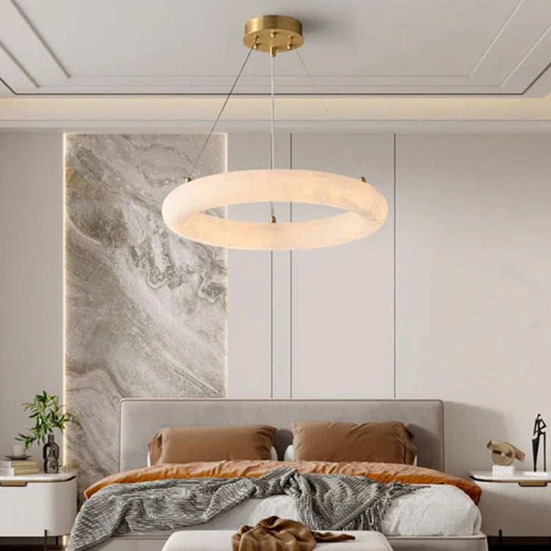 Nordic White Spanish Marble Torus Single Ring Pendant Light with thickness 8cm