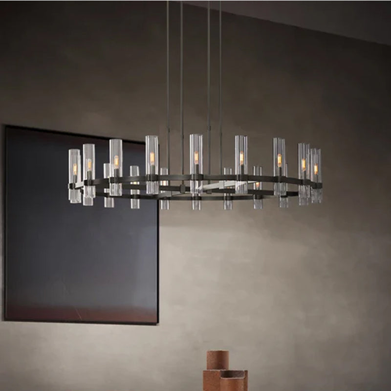 Foyer Dimming Lighting Vintage Brass Stainless Wheel Ravelle Clear Glass Round Chandelier