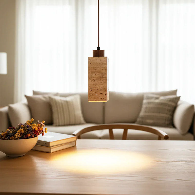 Square Round Travertine Pendant Lamp