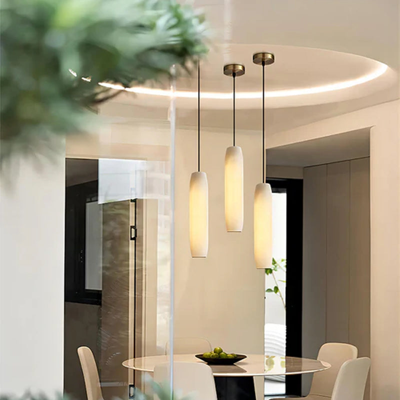 Modern Moonshade Natural Alabaster Column Design Linear Flute Pendant Light for bedroom