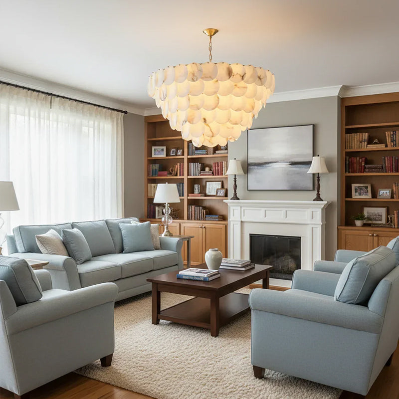Alabaster Multi-Layer Brass Chandelier