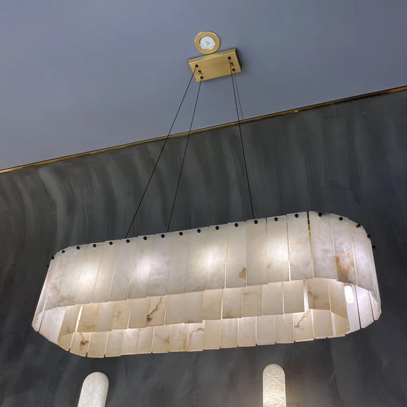 Alabaster Rectangular Chandelier for Dining Room, L39in Modern Chandeliers, Adjustable Marble Pendant Light Fixture, Rectangle Chandelier for Dining Table Living Room Kitchen Island (Bulbs INCL)