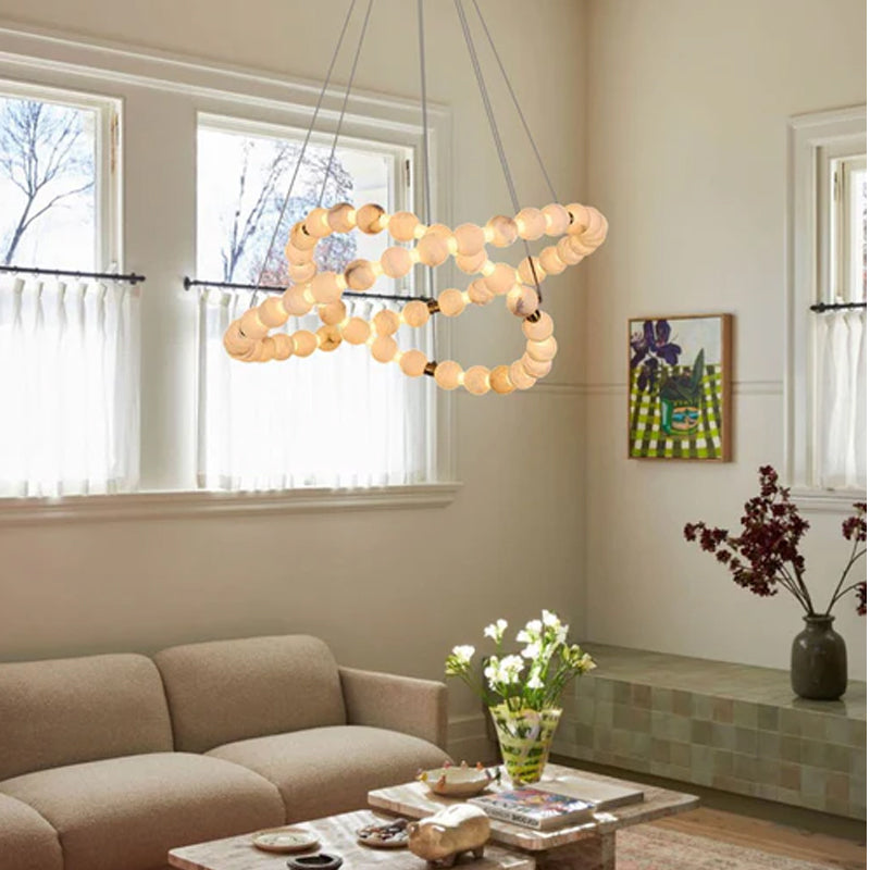 Pearl Alabaster Necklace Round Chandelier 20in 24in 31in 40in | Single Ring